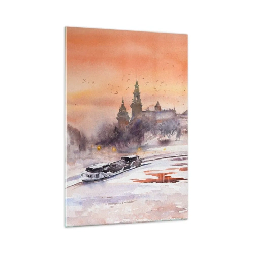 Glasbild - Bild auf glas - Sonnenuntergang über dem Schloss in einer Winterlandschaft - 70x100cm - Königlicher Sonnenuntergang - Moderne Wanddekoration für Wohnzimmer und Schlafzimmer ARTTOR