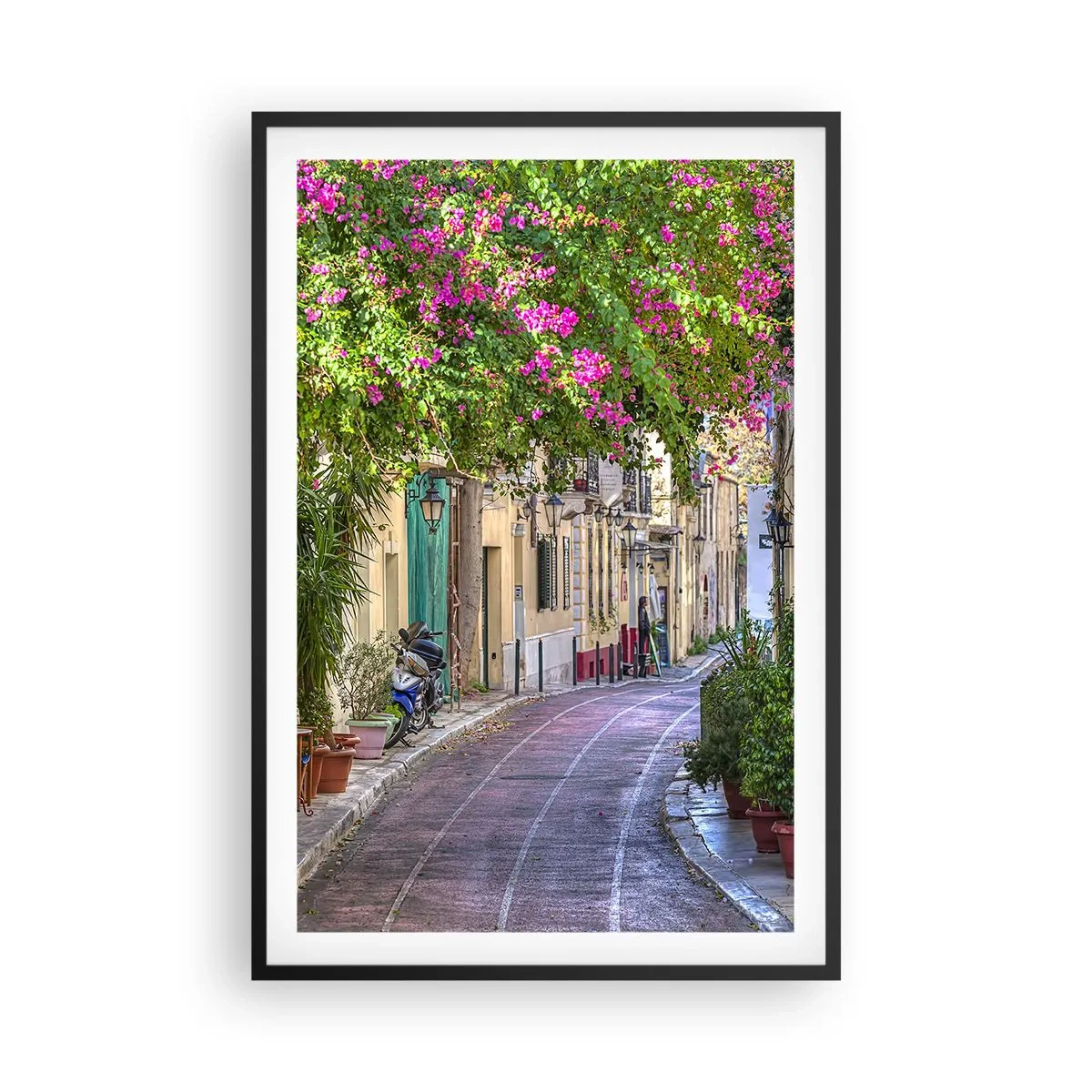 Poster in einem schwarzem Rahmen - Blühende Gasse - 61x91 cm