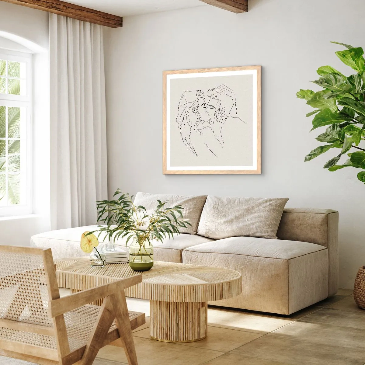 Poster in einem Rahmen aus heller Eiche - Verstrickt im Gefühl - 60x60 cm