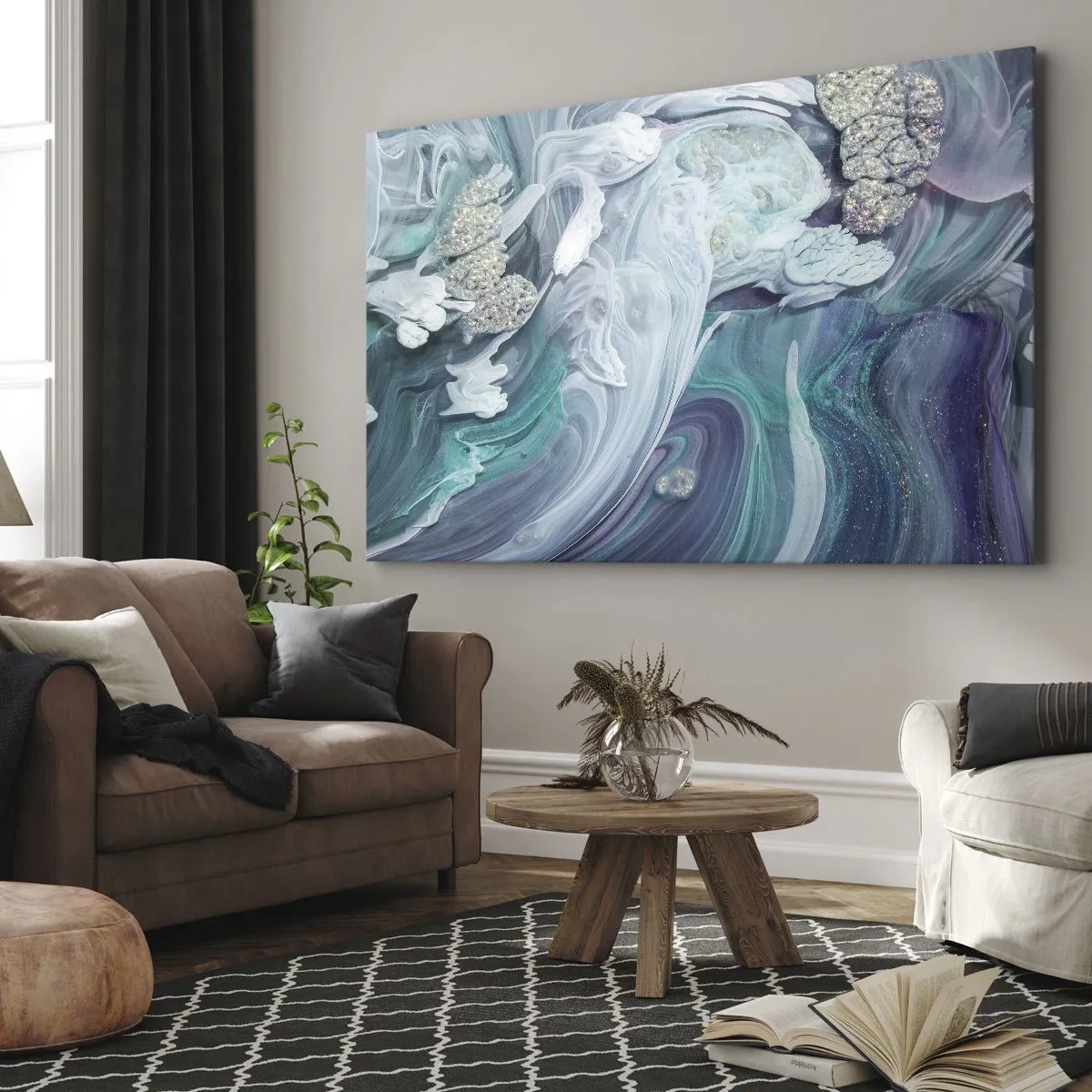 Bild auf Leinwand - Leinwandbild - Abstrakte Wirbel in Blau- und Weißtönen - 70x50cm - Strömungen von Himmelblau - Moderne Wanddekoration für Wohnzimmer und Schlafzimmer ARTTOR