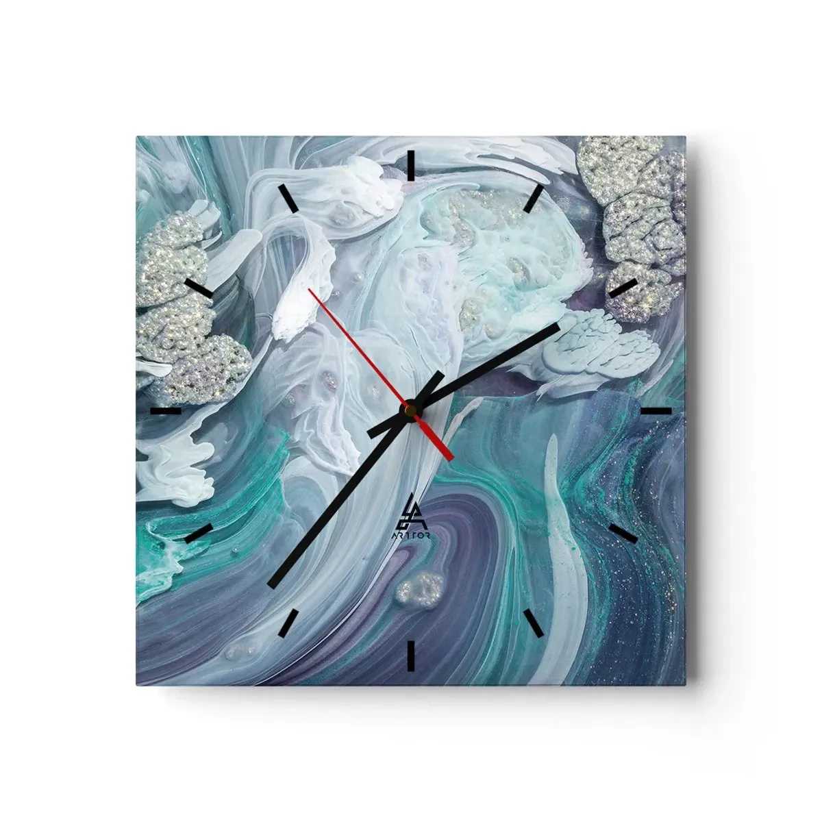 Wanduhr - Glasuhr - Abstrakte Wirbel in Blau- und Weißtönen - 30x30cm - Strömungen von Himmelblau - Moderne Wanddekoration für Wohnzimmer und Schlafzimmer ARTTOR