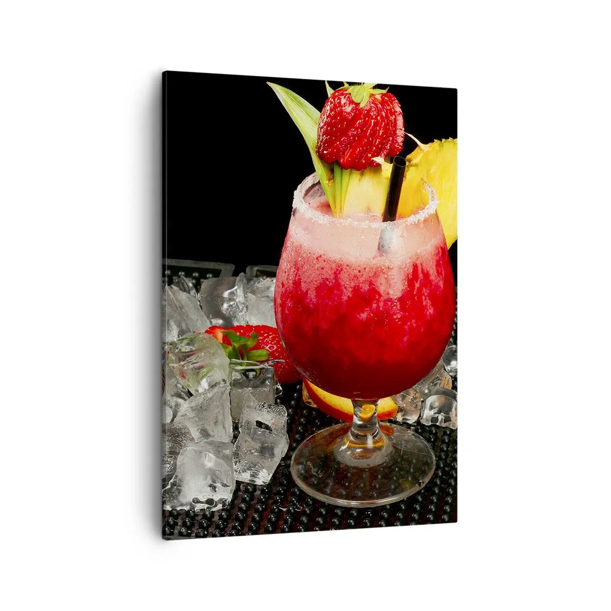 Bild auf Leinwand - Leinwandbild - Ein bunter Cocktail mit Erdbeeren, Eis und Ananas - 50x70cm - Zaubern Sie einen Geschmack - Moderne Wanddekoration für Wohnzimmer und Schlafzimmer ARTTOR