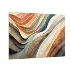 Glasbild - Bild auf glas - Bunte Schichten, die an Fels- und Sandfalten erinnern - 70x50cm - Moment vor der Veränderung - Moderne Wanddekoration für Wohnzimmer und Schlafzimmer ARTTOR
