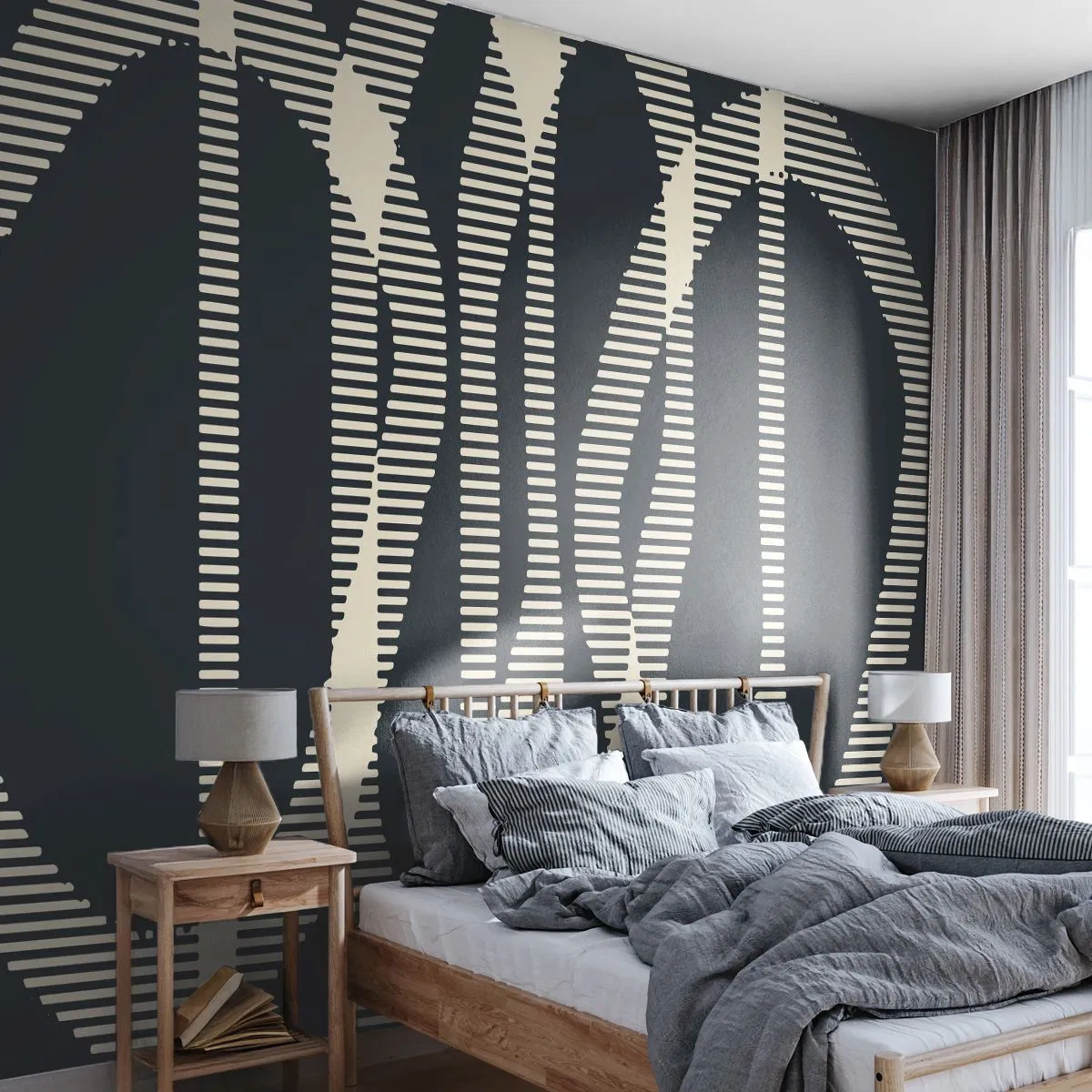 Fototapete Premium Sand - Geometrische Linien und Formen in kontrastierendem Schwarz und Beige - 100x70cm - Ein Versuch, die Dunkelheit zu durchbrechen - Moderne Wanddekoration für Wohnzimmer und Schlafzimmer ARTTOR