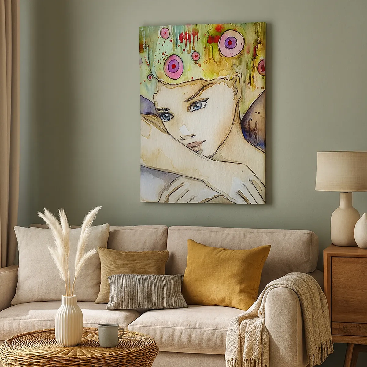 Bild auf Leinwand - Leinwandbild - Eine Frau mit abstrakter Frisur und einem rosa Schmetterling - 50x70cm - Schmetterlingsprinzessin - Moderne Wanddekoration für Wohnzimmer und Schlafzimmer ARTTOR