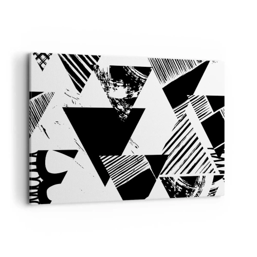 Bild auf Leinwand - Leinwandbild - Geometrische Muster in minimalistischer Schwarz-Weiß-Form - 120x80cm - Regen von Dreiecken - Moderne Wanddekoration für Wohnzimmer und Schlafzimmer ARTTOR