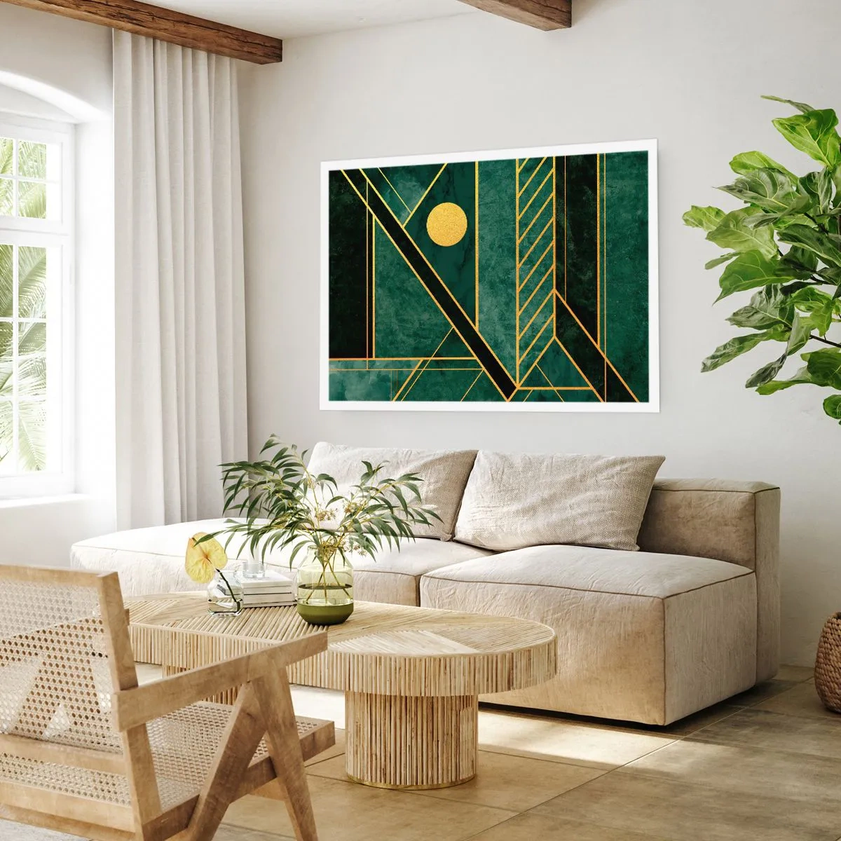 Poster - Dynamik von Gold und Azurblau - 50x40 cm