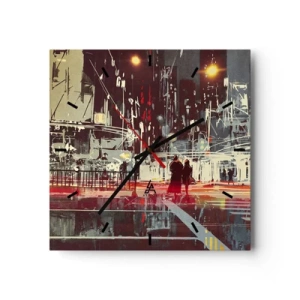 Wanduhr - Glasuhr - Stadt bei Nacht mit Neonlichtern und Silhouetten von Menschen auf der Straße - 30x30cm - Eine große Stadtüberquerung - Moderne Wanddekoration für Wohnzimmer und Schlafzimmer ARTTOR
