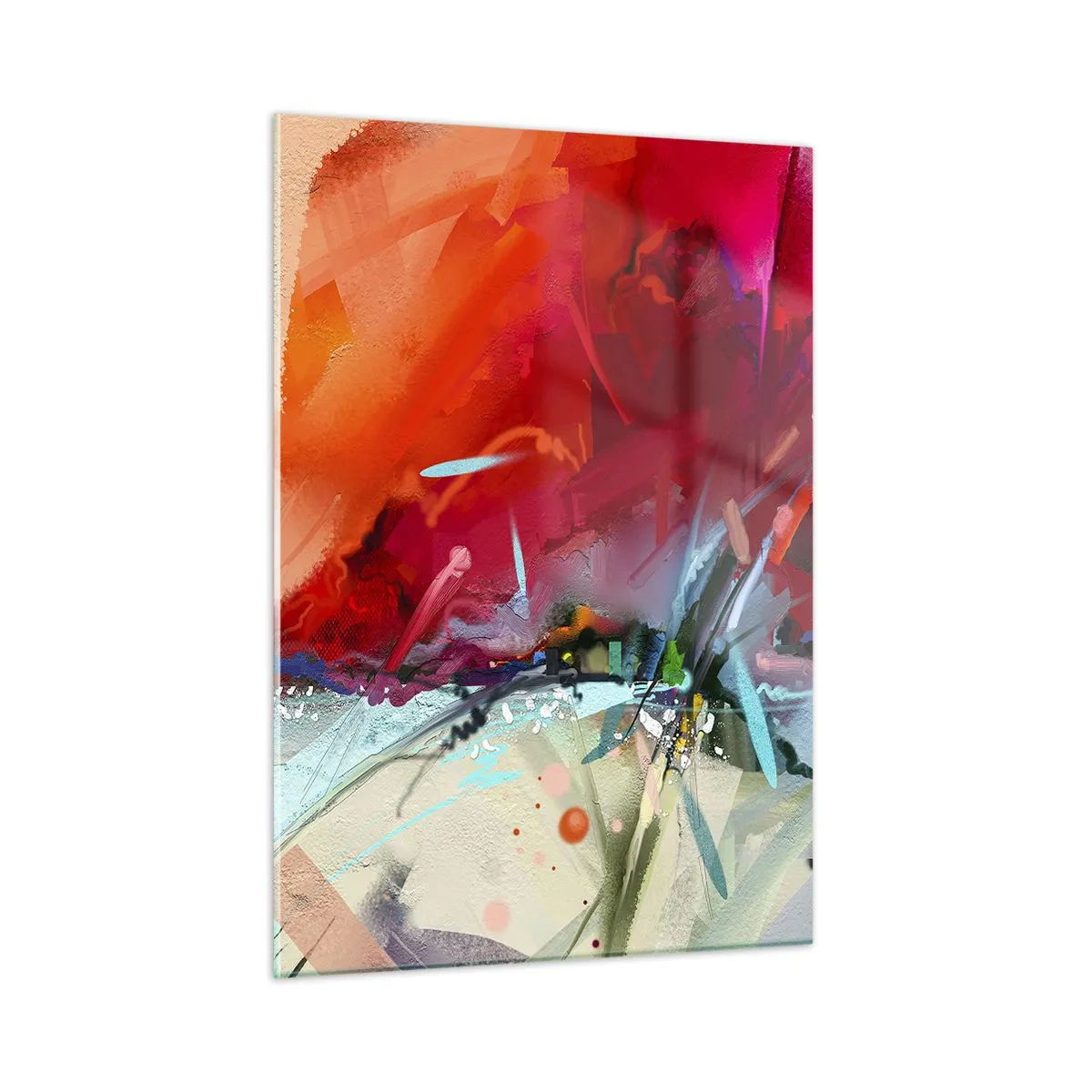 Glasbild - Bild auf glas - Eine abstrakte Explosion von Farben und Lichtern in einer dynamischen Komposition. - 50x70cm - Eine Explosion von Lichtern und Farben - Moderne Wanddekoration für Wohnzimmer und Schlafzimmer ARTTOR