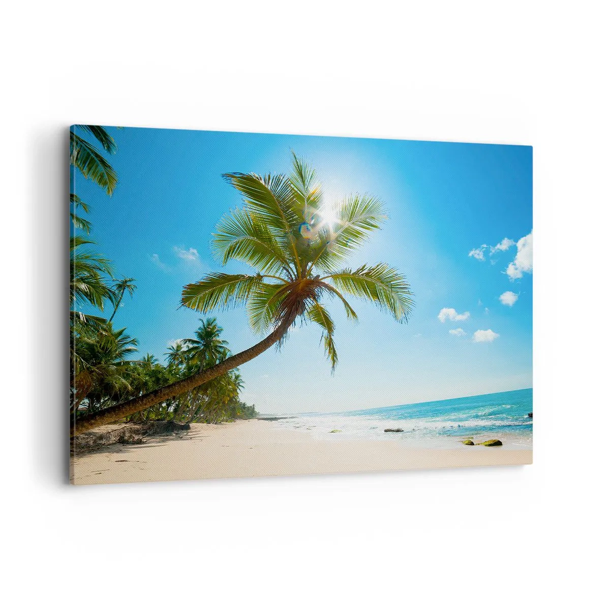 Bild auf Leinwand - Leinwandbild - Ein Strand mit Palmen in einer tropischen Landschaft - 120x80cm - Niemandem zeigen - Moderne Wanddekoration für Wohnzimmer und Schlafzimmer ARTTOR