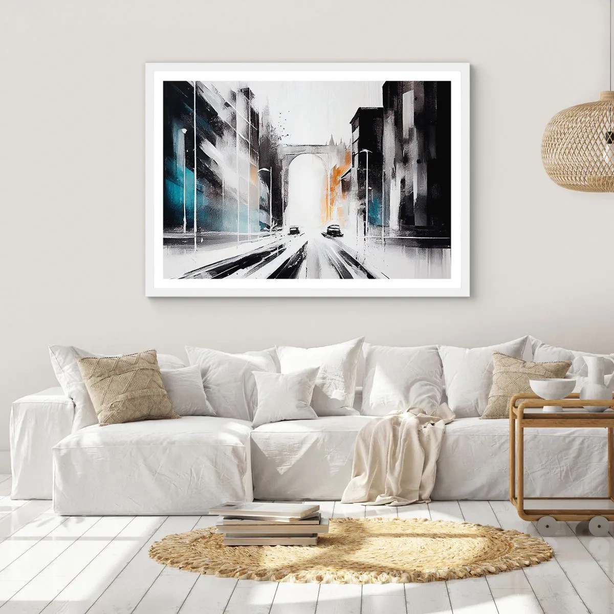 Poster in einem weißen Rahmen - Stadtstudie: Architektur und Bewegung - 50x40 cm