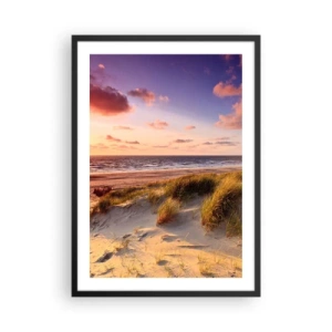 Poster in einem schwarzem Rahmen - Strand mit Dünen und untergehender Sonne - 50x70cm - Die Luft riecht schon im Sommer - Moderne Wanddekoration für Wohnzimmer und Schlafzimmer ARTTOR