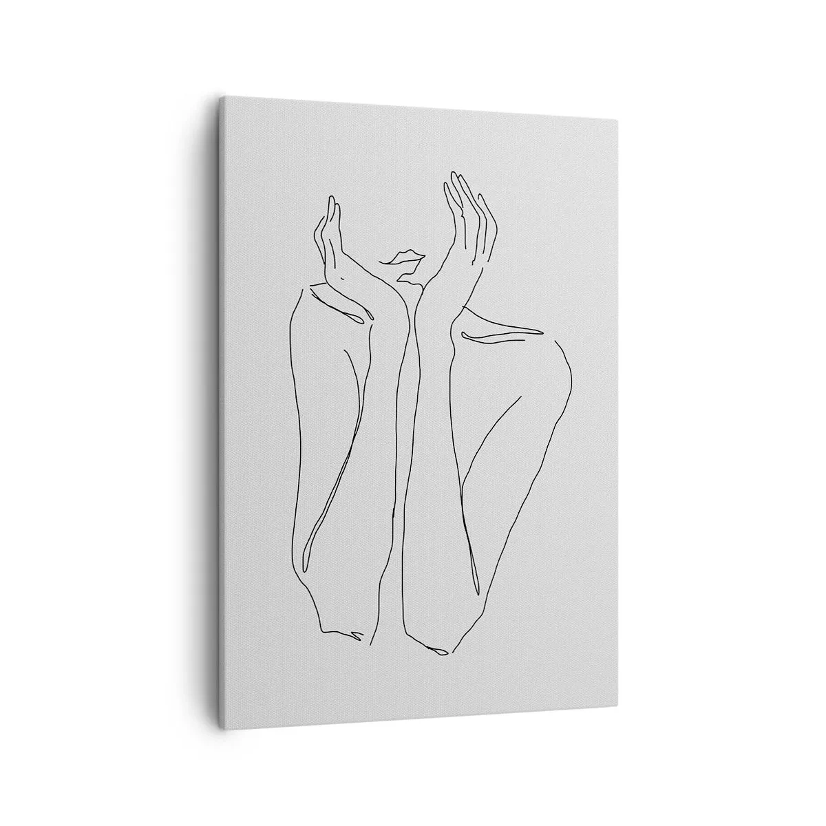 Bild auf Leinwand - Leinwandbild - Minimalistische Strichzeichnung von Gesicht und Händen - 50x70cm - Wovon Mädchen träumen - Moderne Wanddekoration für Wohnzimmer und Schlafzimmer ARTTOR