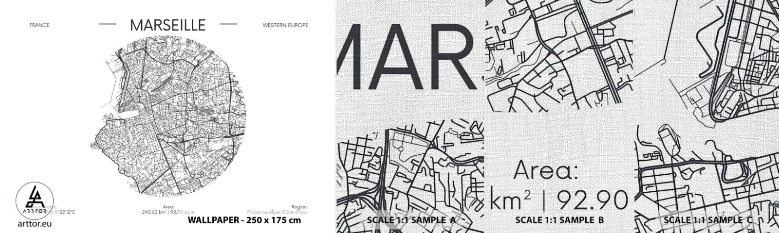 Fototapeten Muster Premium Canvas - Anatomie von Marseille - Karte, Marseille, Frankreich - 100x30 cm