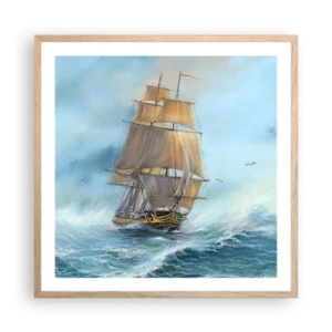 Poster in einem Rahmen aus heller Eiche - Über die Wellen gleiten - 60x60 cm