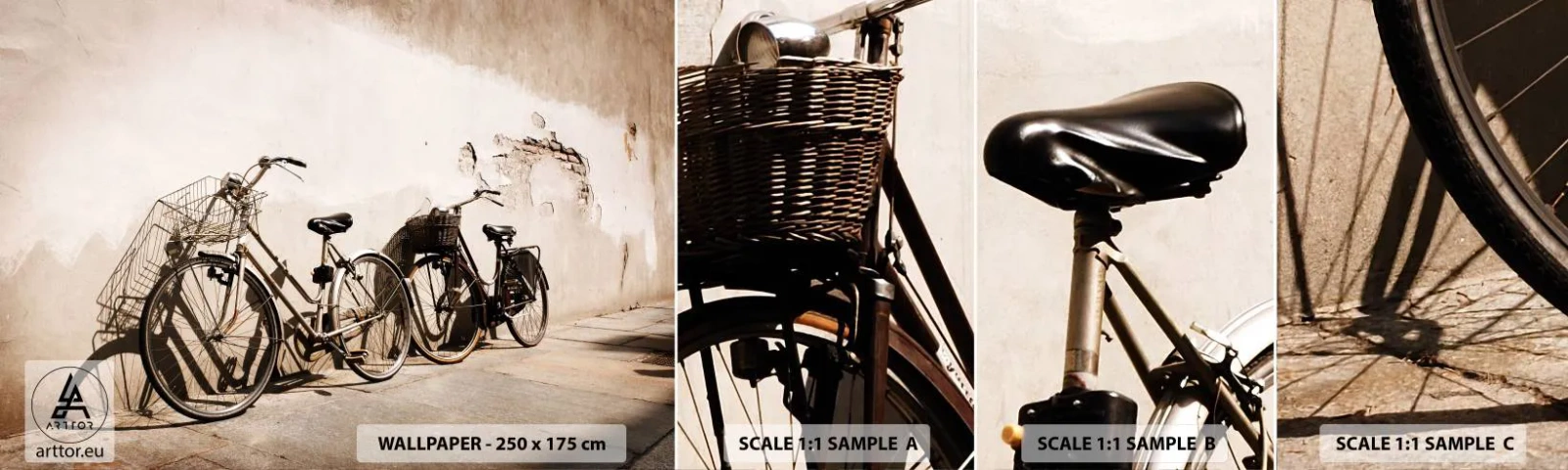 Fototapetenmuster Standard Eco - Der unvergessliche Charme der Vergangenheit - Fahrrad, Reise, Jahrgang - 100x30 cm