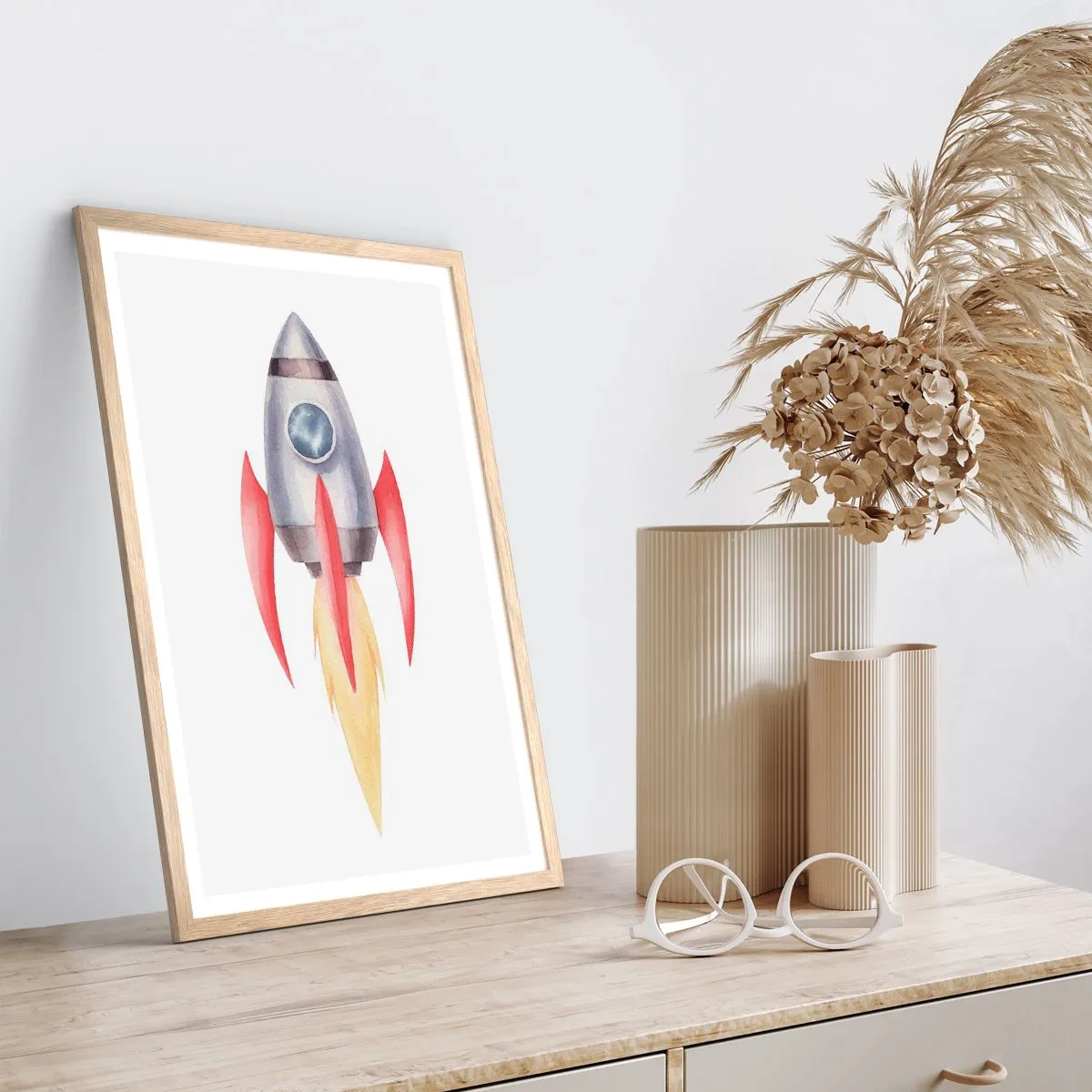 Poster in einem Rahmen aus heller Eiche - Höher, schneller, weiter - 50x70 cm