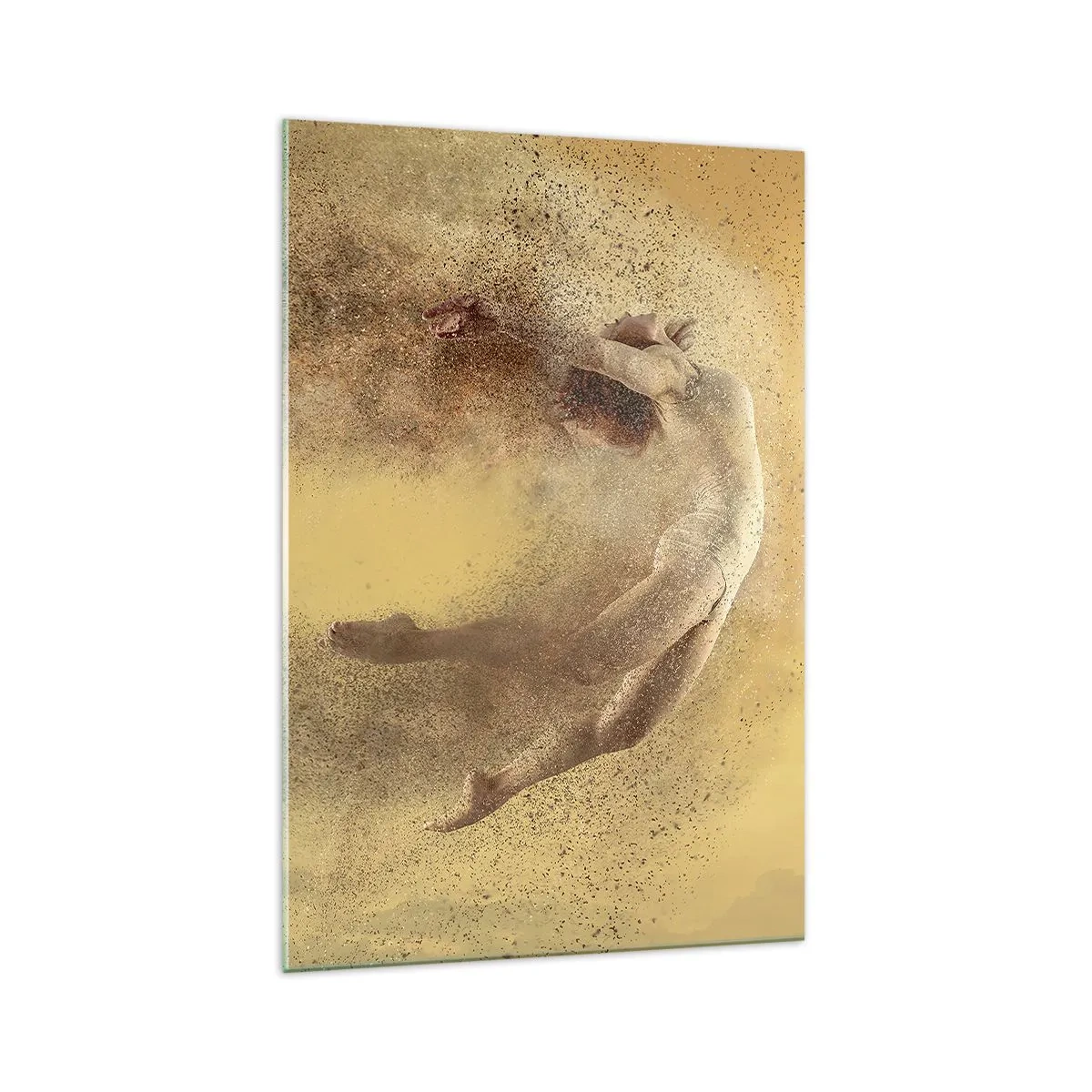 Glasbild - Bild auf glas - Eine Figur in dynamischer Bewegung mit zerfallendem Effekt - 70x100cm - In tanzender Ekstase - Moderne Wanddekoration für Wohnzimmer und Schlafzimmer ARTTOR