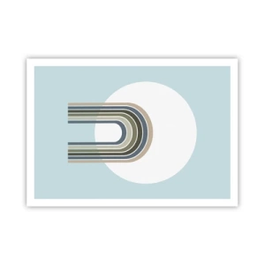 Poster - Eine minimalistische Komposition mit einem Kreis und Linien auf pastellfarbenem Hintergrund. - 100x70cm - Unwiderstehliche Anziehungskraft - Moderne Wanddekoration für Wohnzimmer und Schlafzimmer ARTTOR