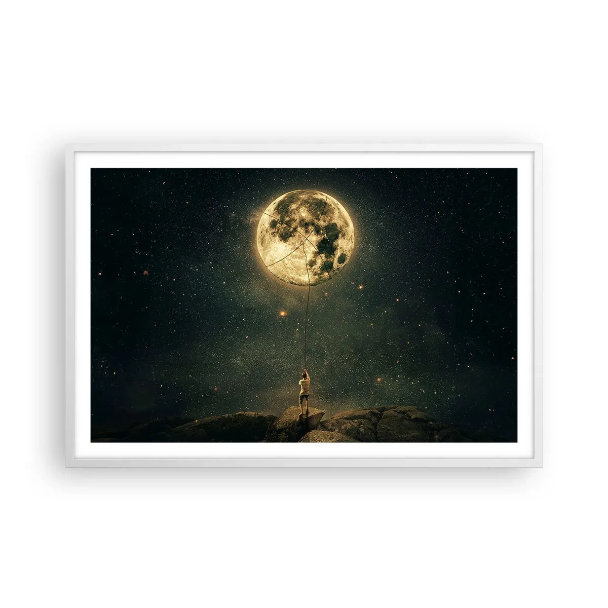 Poster in einem weißen Rahmen - Der Mann, der den Mond gestohlen hat - 91x61 cm