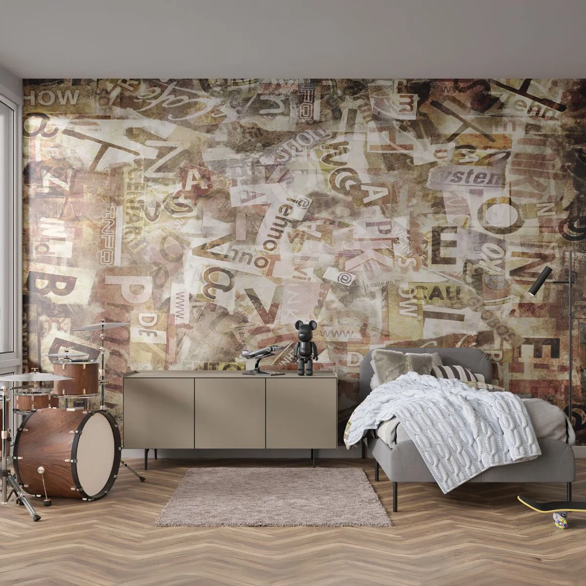Fototapete Premium Sand - Vintage-Zeitungsausschnitte und Briefcollage - 100x70cm - Ich vereinige das Geschwätz - Moderne Wanddekoration für Wohnzimmer und Schlafzimmer ARTTOR