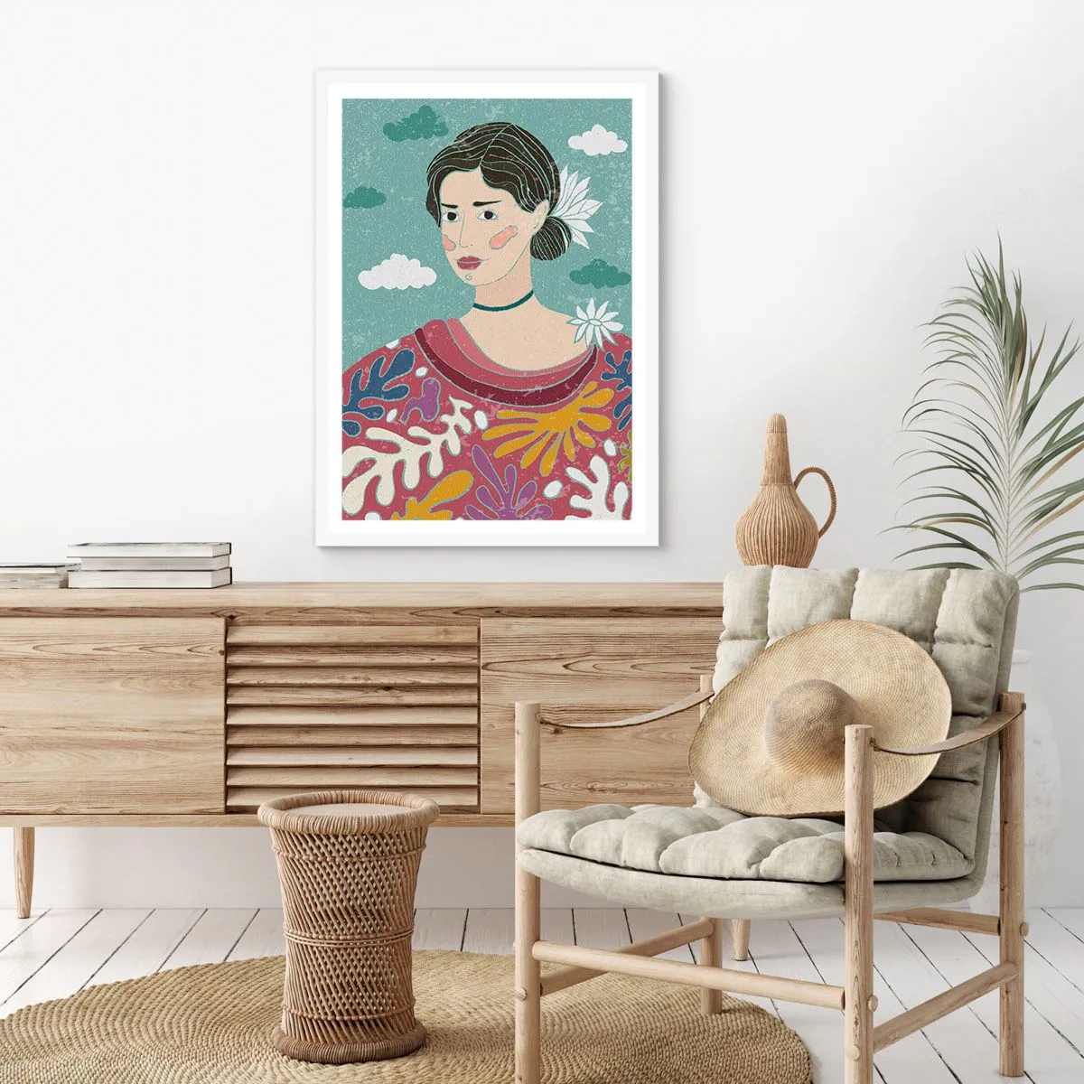 Poster in einem weißen Rahmen - Mit Melancholie im Blick - 61x91 cm