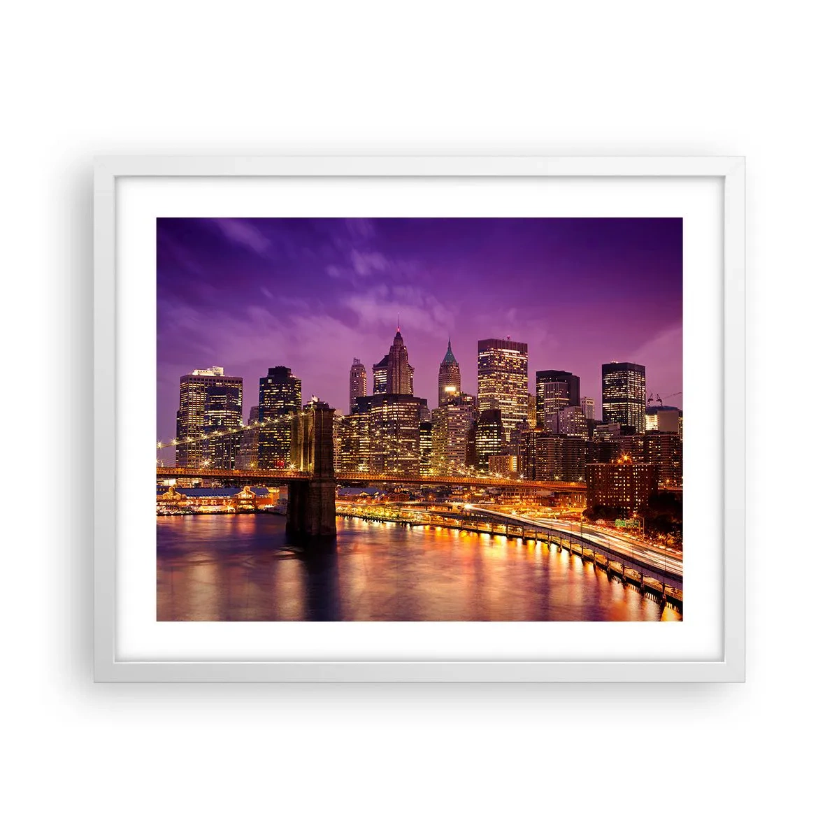 Poster in einem weißen Rahmen - Violett-goldenes Manhathann - 50x40 cm