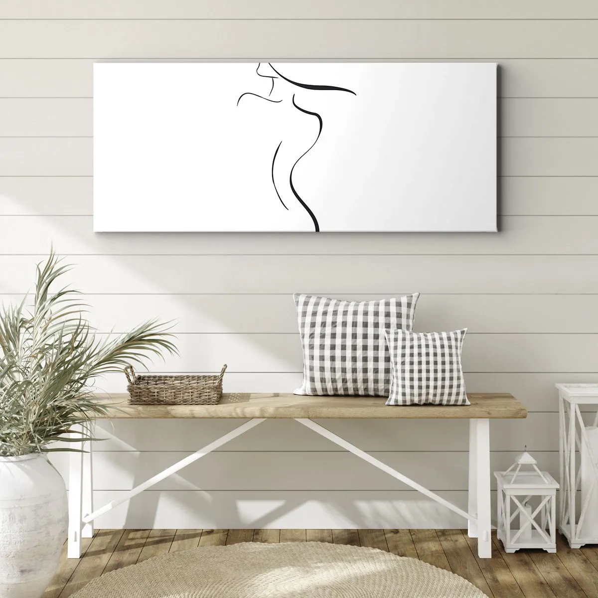 Bild auf Leinwand - Leinwandbild - Minimalistischer Umriss einer weiblichen Silhouette auf weißem Hintergrund - 160x50cm - Flüchtig wie eine Welle - Moderne Wanddekoration für Wohnzimmer und Schlafzimmer ARTTOR