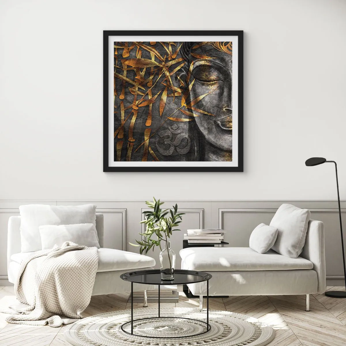 Poster in einem schwarzem Rahmen - Fühle den Frieden - 50x50 cm