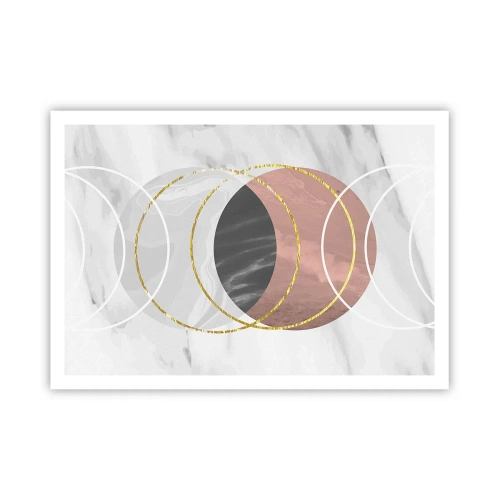 Poster - Abstrakte geometrische Komposition mit Kreisen und metallischen Details - 100x70cm - Musik der Sphären - Moderne Wanddekoration für Wohnzimmer und Schlafzimmer ARTTOR