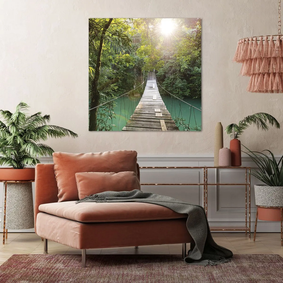 Bild auf Leinwand - Leinwandbild - Über das azurblaue Wasser zum azurblauen Wald - 30x30 cm