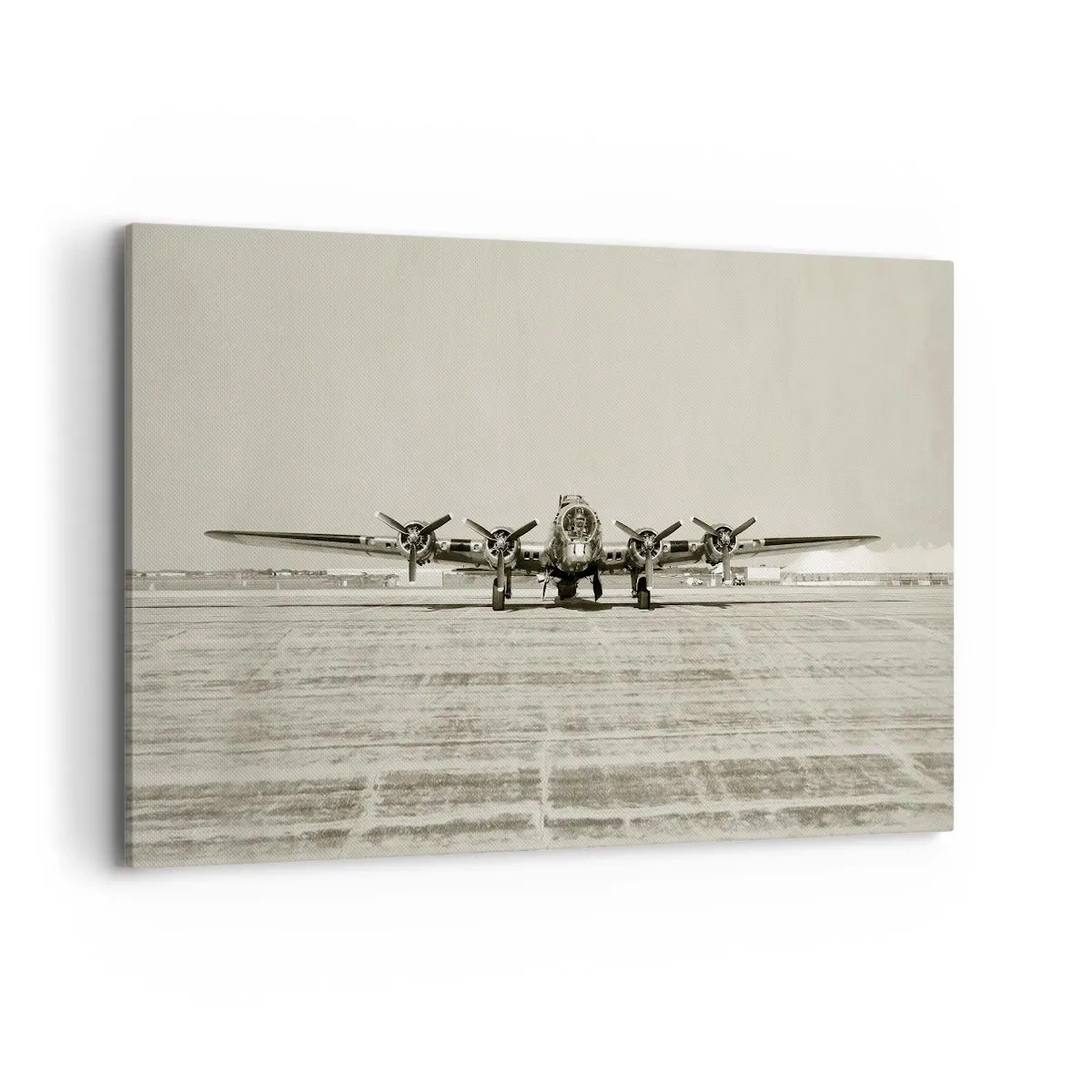 Bild auf Leinwand - Leinwandbild - Historisches Flugzeug auf dem Flughafen in Sepia - 120x80cm - Wie immer bereit - Moderne Wanddekoration für Wohnzimmer und Schlafzimmer ARTTOR