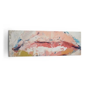 Bild auf Leinwand - Leinwandbild - Eine abstrakte Komposition, die die Lippen einer Frau in Pastellfarben darstellt. - 160x50cm - Es weckt die Sinne - Moderne Wanddekoration für Wohnzimmer und Schlafzimmer ARTTOR