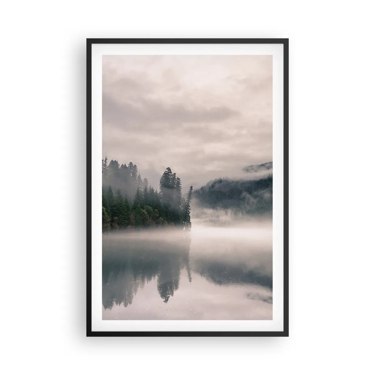 Poster in einem schwarzem Rahmen - In Reflexion, im Nebel - 61x91 cm