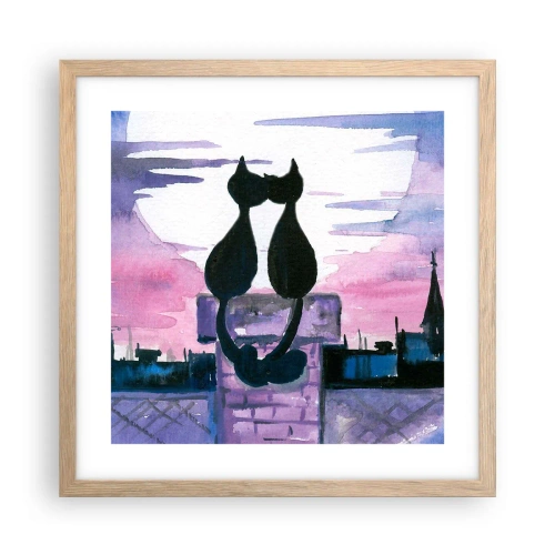 Poster in einem Rahmen aus heller Eiche - Rendez-vous unter dem Mond - 40x40 cm