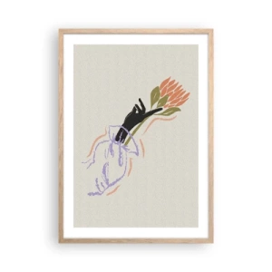 Poster in einem Rahmen aus heller Eiche - Schwesterliche Berührung - 50x70 cm