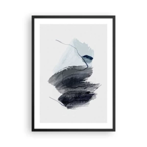 Poster in einem schwarzem Rahmen - Abstrakte Pinselstriche in Grautönen - 50x70cm - Intensität und Bewegung - Moderne Wanddekoration für Wohnzimmer und Schlafzimmer ARTTOR