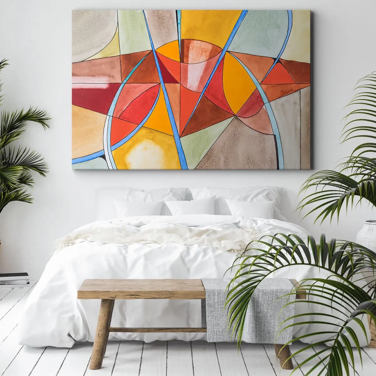 Bild auf Leinwand - Leinwandbild - Eine abstrakte Komposition in lebendigen geometrischen Farben. - 100x70cm - Das Karussell, das Traumkarussell - Moderne Wanddekoration für Wohnzimmer und Schlafzimmer ARTTOR