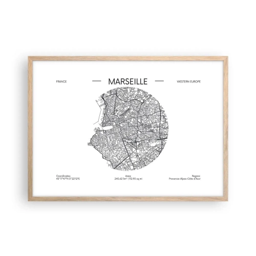 Poster in einem Rahmen aus heller Eiche - Anatomie von Marseille - 70x50 cm