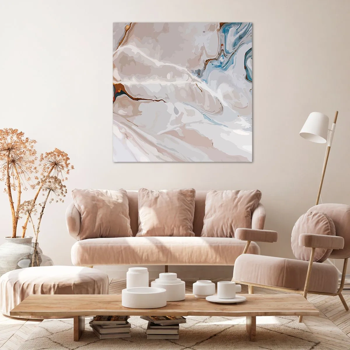 Bild auf Leinwand - Leinwandbild - Blau schlängelt sich unter dem Weiß - 50x50 cm