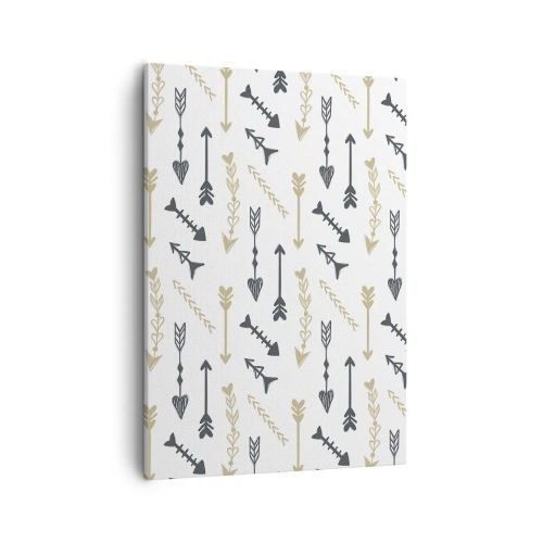 Bild auf Leinwand - Leinwandbild - Ein minimalistisches Muster mit Pfeilen in Beige- und Grautönen. - 50x70cm - Der Traum des Bogenschützen - Moderne Wanddekoration für Wohnzimmer und Schlafzimmer ARTTOR