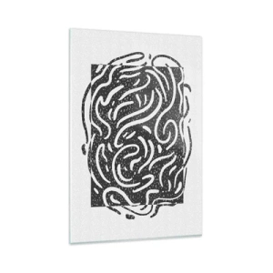 Glasbild - Bild auf glas - Schwarz-Weiß-Abstraktion im geometrischen Stil - 80x120cm - Abstraktion: Freudentanz - Moderne Wanddekoration für Wohnzimmer und Schlafzimmer ARTTOR