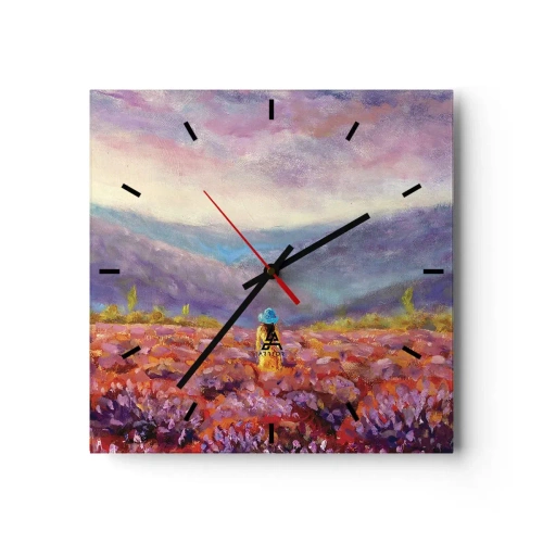 Wanduhr - Glasuhr - In einer Lavendelwelt - 40x40 cm
