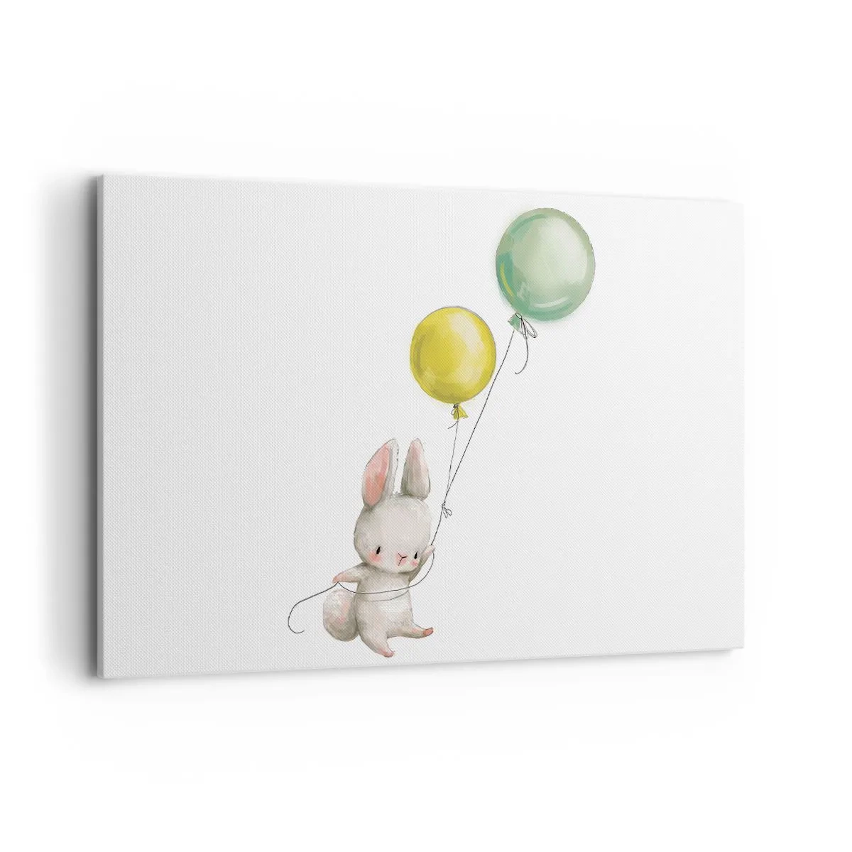 Bild auf Leinwand - Leinwandbild - Ein Kaninchen hält pastellfarbene Luftballons - 120x80cm - Ich werde auch fliegen! - Moderne Wanddekoration für Wohnzimmer und Schlafzimmer ARTTOR