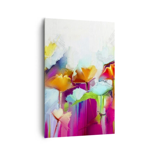 Bild auf Leinwand - Leinwandbild - Abstrakte bunte Blumen auf hellem Hintergrund - 80x120cm - Der Regenbogen ist aufgeblüht - Moderne Wanddekoration für Wohnzimmer und Schlafzimmer ARTTOR