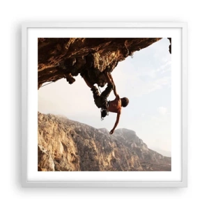 Poster in einem weißen Rahmen - Die Welt ist in einer Hand auf einem Felsblock geschrumpft - 50x50 cm