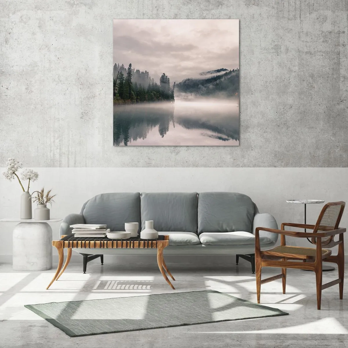 Glasbild - Bild auf glas - In Reflexion, im Nebel - 50x50 cm