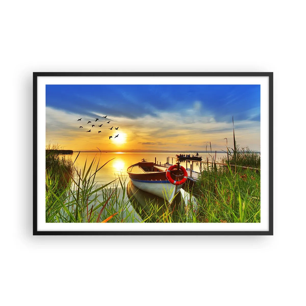 Poster in einem schwarzem Rahmen - Die Kormorane fliegen schon weg - 91x61 cm