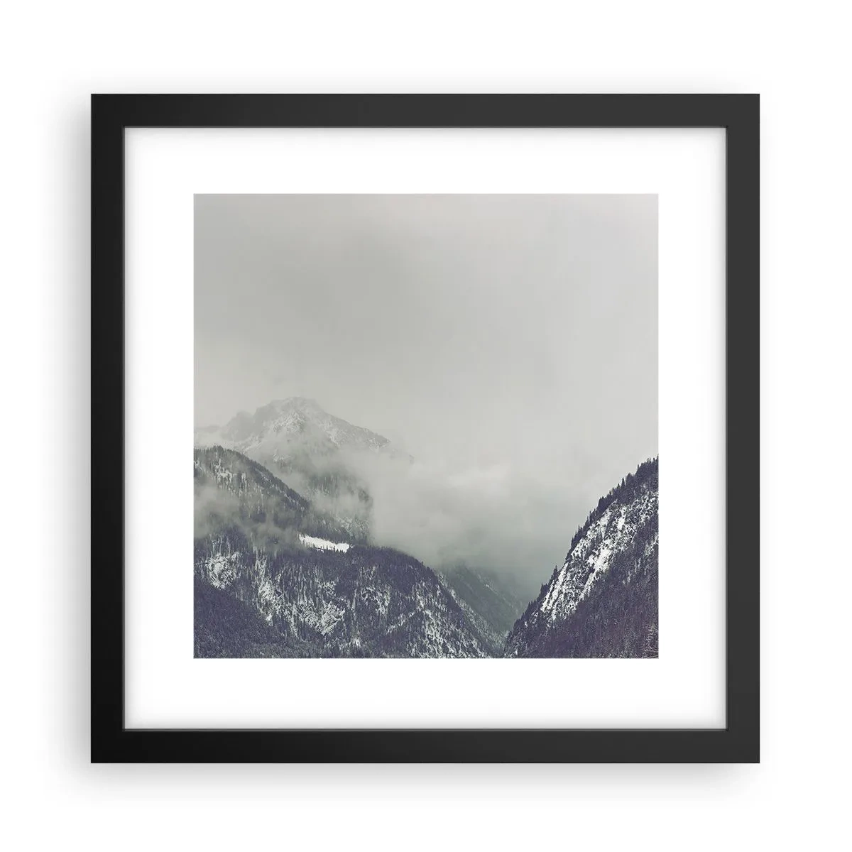 Poster in einem schwarzem Rahmen - Nebliges Tal - 30x30 cm
