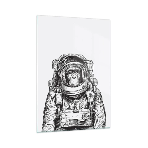 Glasbild - Bild auf glas - Skizze eines Affen im Astronautenanzug auf weißem Hintergrund - 50x70cm - Alternative Evolution - Moderne Wanddekoration für Wohnzimmer und Schlafzimmer ARTTOR